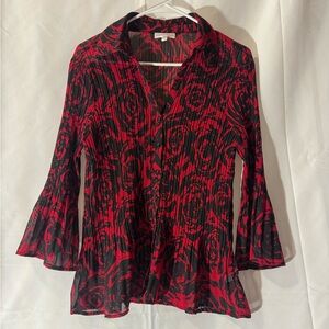 Y2K Style Red and Black Rose Floral Blouse